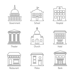 Government building outline icons set