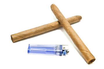 two Cuban cigars and lighter