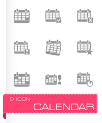 Vector black calendar icon set