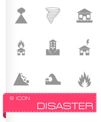Vector black disaster icon set