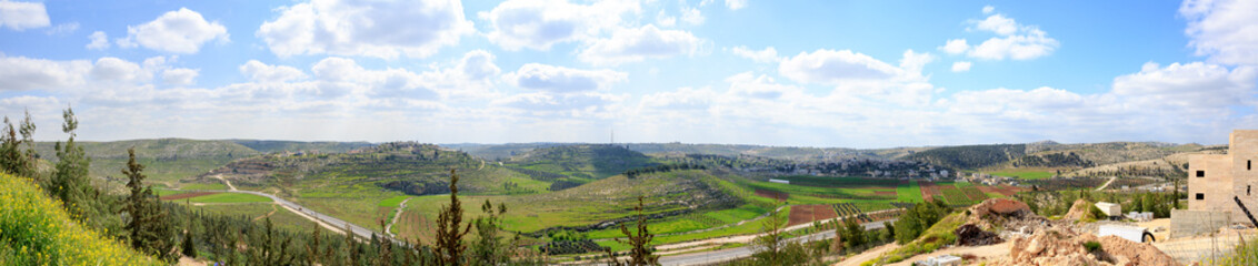 Wide panorama of Palestinian villages..in Judea at Har Hebron