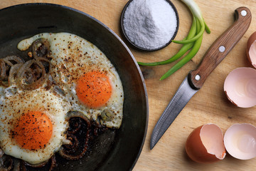Fried eggs in the frying pan