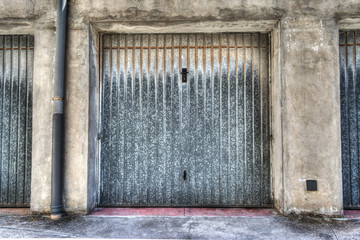 metal door of a garage in hdr