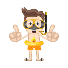 Ben Boy Funny diver with swim ring cartoon illustration