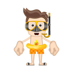 Ben Boy Funny diver with swim ring cartoon illustration