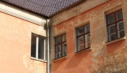 Windows on the wall of an old house