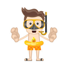 Ben Boy Funny diver with swim ring cartoon illustration