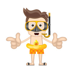 Ben Boy Funny diver with swim ring cartoon illustration