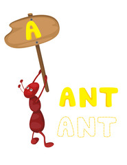 animal alphabet a with ant