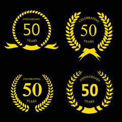 fifty  years anniversary signs  laurel gold wreath set