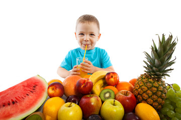 Little boy with fruits, healthy eating kids concept