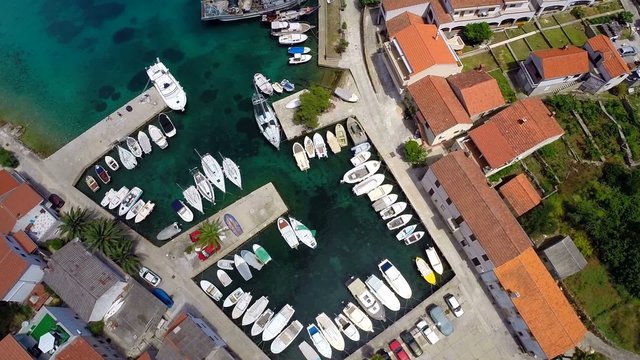 Aerial footage of harbour in Croatia