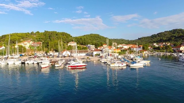 Aerial footage of harbour and sea