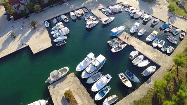 Aerial footage of small harbour
