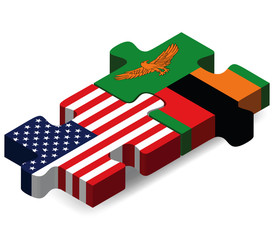 USA and Zambia Flags in puzzle