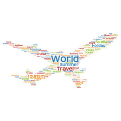 Obraz premium Vector conceptual world travel or tourism plane word cloud