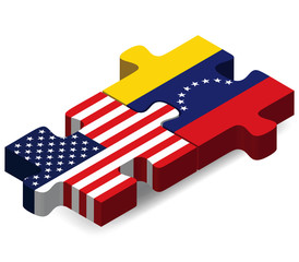 USA and Venezuela Flags in puzzle