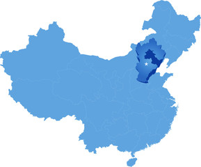 Fototapeta premium Map of People's Republic of China - Hebei province