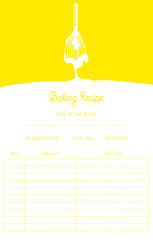 Baking recipe card template with whisk. Vector design.