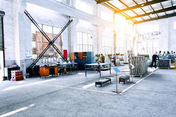 factory workshop interior and machines