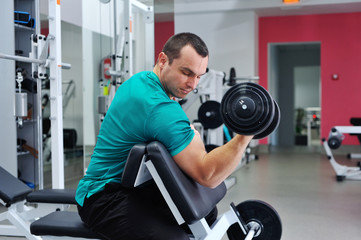 Fototapeta na wymiar Exercises for the biceps with dumbbells
