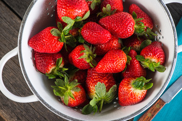 Fresh ripe sweet strawberries, just clean still wet