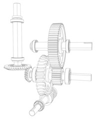 Gears with bearings and shafts. Vector