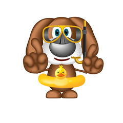 Doby Dog Diver swimring funny cartoon illustration