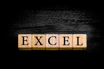 Word EXCEL isolated on black background with copy space