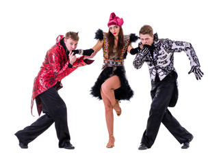 Fototapeta premium dancer team wearing carnival costumes dancing