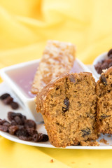 Fototapeta na wymiar Honey raisin bran muffins