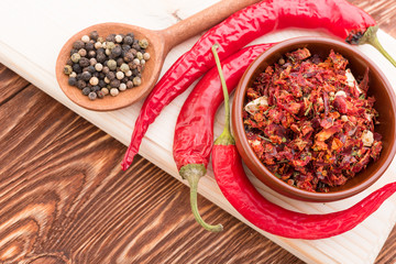 Chili papper on wooden