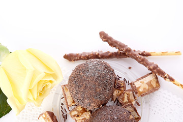 Cupcake with chocolate on white background
