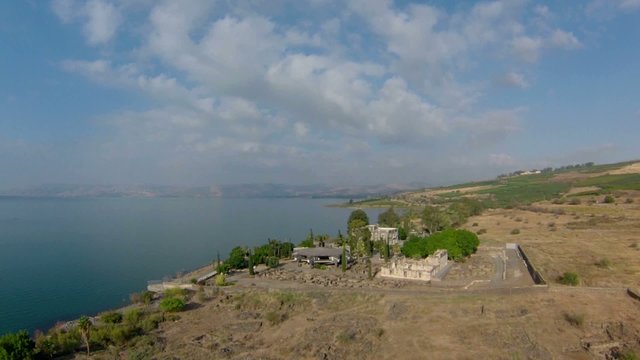 Aerial viewThe Greek Orthodox Church Of The Twelve Apostles In Capernaum, Sea of Galilee
