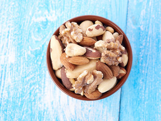 Mix nuts  on wooden  background