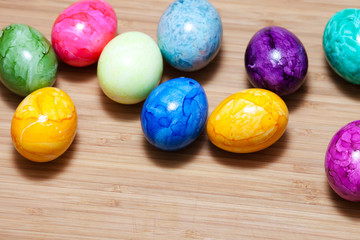 Easter egg, wooden table, colorful