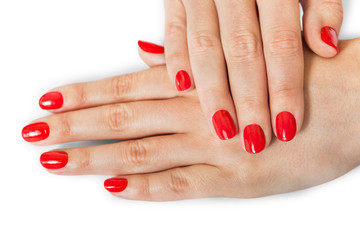 Woman with beautiful manicured red fingernails