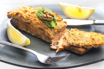 marinated salmon with walnut eschar