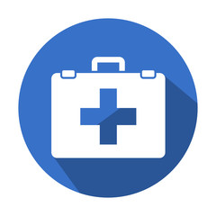 Obraz premium Icono redondo azul botiquin con sombra