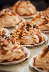 Caramel cupcakes on a baking tray