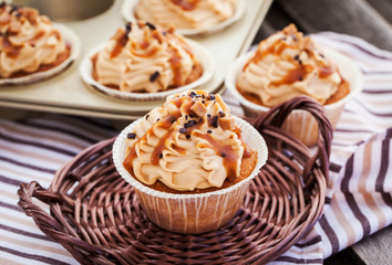 Delicious cupcakes  with caramel sauce