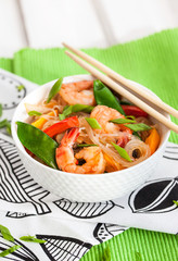 Rice glass noodles with shrimps and vegetables