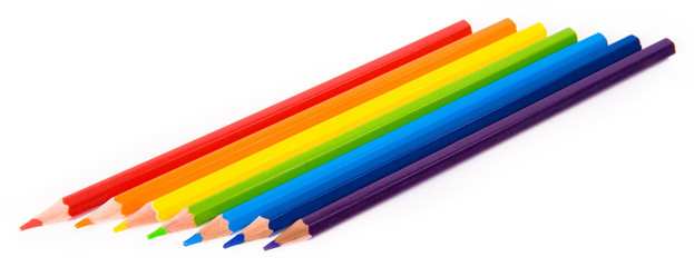 Colour pencils isolated on white background close up