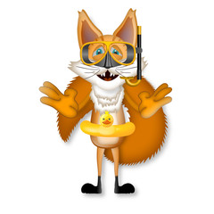 Freddy Fox diving sparcle swimring funny cartoon illustration