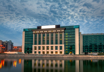 Bucharest National Library modern building Splaiul Unirii sunset