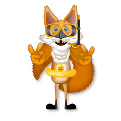 Freddy Fox diving sparcle swimring funny cartoon illustration