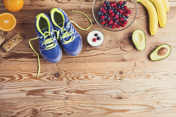 Running shoes and healthy food composition