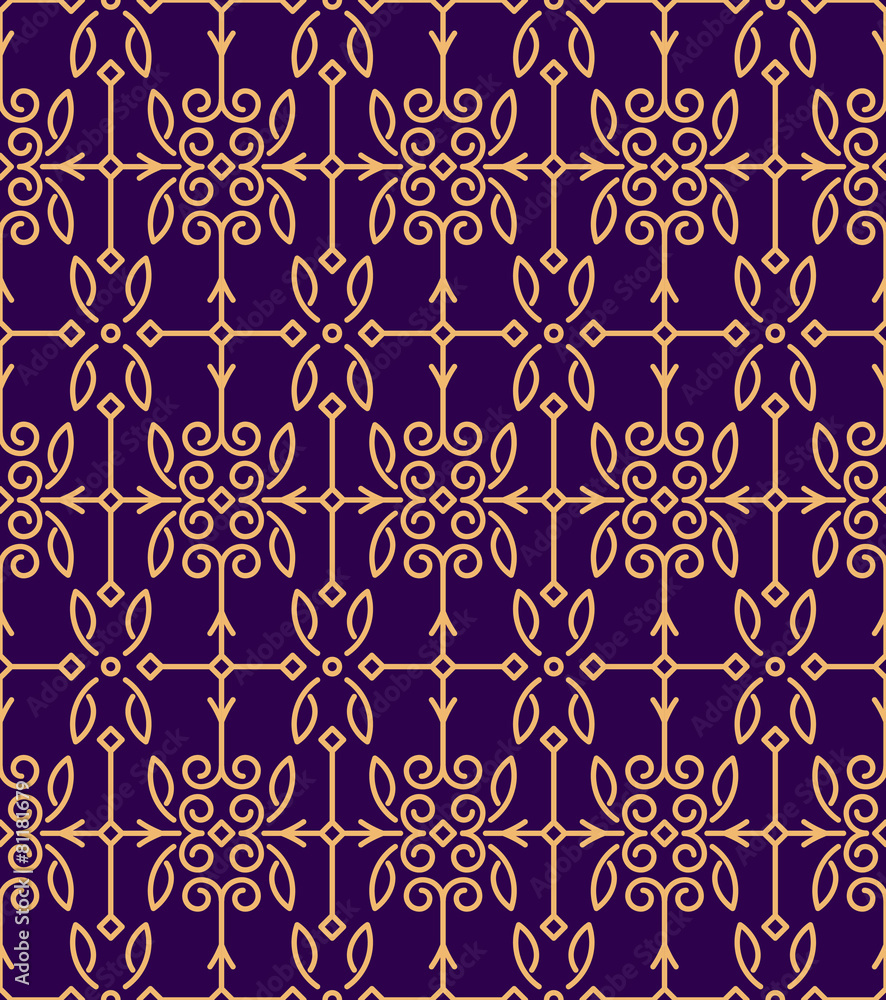 Poster rich decorated mono line style vector seamless pattern in gold a