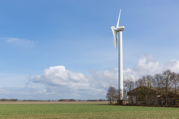 Damaged wind turbine after a heavy storm in the Netherlands