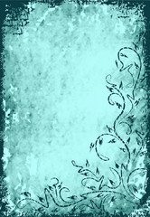 Grunge floral branch design on turquoise background